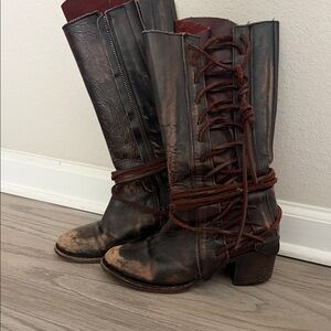 Frye Women's Distressed Brown Lace-Up Tall Boots